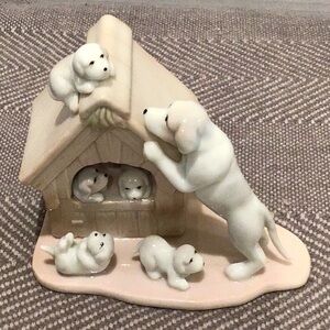 Vintage ceramic dog with 5 puppies with doghouse made in Taiwan for wal-mart